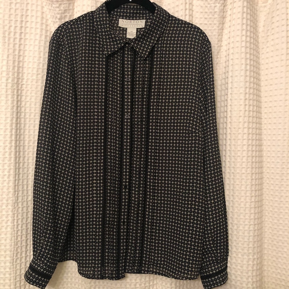 NORTON McNAUGHTON tux front semi sheer blouse 14